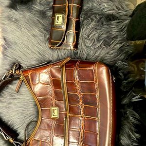 Dooney & Bourke Brown Leather Crocodile Embossed